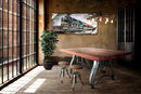 Crescent Industrial Dining Table - Adjustable Height - Casters - Rustic Mahogany - Rustic Deco Incorporated