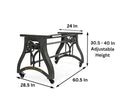 Crescent Industrial Dining Table Base - Adjustable Height - Casters - Cast Iron DIY Rustic Deco