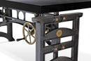 Harvester Industrial Executive Desk - Iron Adjustable Base – Rustic Ebony - Knox Deco - Desks