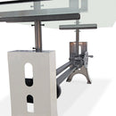 Industrial Dining Table Polished Stainless Steel Adjustable Height - Glass Top - Knox Deco - Tables