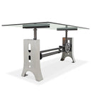 Industrial Dining Table Polished Stainless Steel Adjustable Height - Glass Top - Knox Deco - Tables