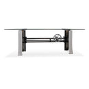 Industrial Dining Table Polished Stainless Steel Adjustable Height - Glass Top - Knox Deco - Tables