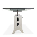 Industrial Dining Table Polished Stainless Steel Adjustable Height - Glass Top - Knox Deco - Tables