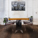 Industrial Dining Table Polished Stainless Steel Adjustable - Natural Hardwood - Knox Deco - Tables