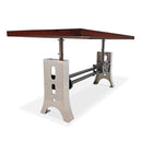 Industrial Dining Table Stainless Steel Adjustable Height - Rustic Mahogany - Knox Deco - Tables