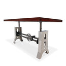 Industrial Dining Table Stainless Steel Adjustable Height - Rustic Mahogany - Knox Deco - Tables