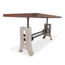 Industrial Dining Table Stainless Steel Adjustable Height - Rustic Natural Top - Knox Deco - Tables