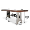 Industrial Dining Table Stainless Steel Adjustable Height - Rustic Natural Top - Knox Deco - Tables