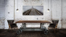 Industrial Trolley Table Desk Base - Iron Wheels - Adjustable Height - DIY - Knox Deco - DIY