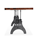 KNOX Adjustable Height Dining Table - Cast Iron Base - Rustic Mahogany Dining Table Rustic Deco