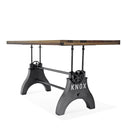 KNOX Adjustable Height Dining Table - Cast Iron Crank Base - Natural Rustic Dining Table Rustic Deco