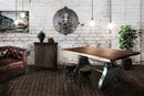 KNOX Adjustable Height Dining Table - Cast Iron Crank Base - Natural Rustic - Rustic Deco Incorporated