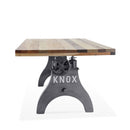 KNOX Adjustable Height Dining Table - Cast Iron Crank Base - Natural Rustic Dining Table Rustic Deco