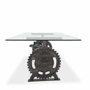 Steampunk Adjustable Dining Table - Iron Crank Base - Glass Tabletop - Knox Deco - Tables