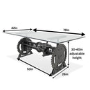 Steampunk Adjustable Dining Table - Iron Crank Base - Glass Tabletop - Knox Deco - Tables