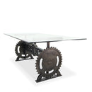 Steampunk Adjustable Dining Table - Iron Crank Base - Glass Tabletop - Knox Deco - Tables