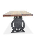 Steampunk Adjustable Dining Table - Iron Crank Base - Natural Finish - Knox Deco - Tables