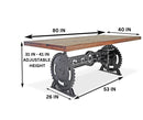 Steampunk Adjustable Dining Table - Iron Crank Base - Natural Finish - Knox Deco - Tables