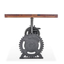 Steampunk Adjustable Dining Table - Iron Crank Base - Natural Finish - Knox Deco - Tables