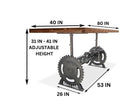 Steampunk Adjustable Dining Table - Iron Crank Base - Walnut Top - Knox Deco - Tables