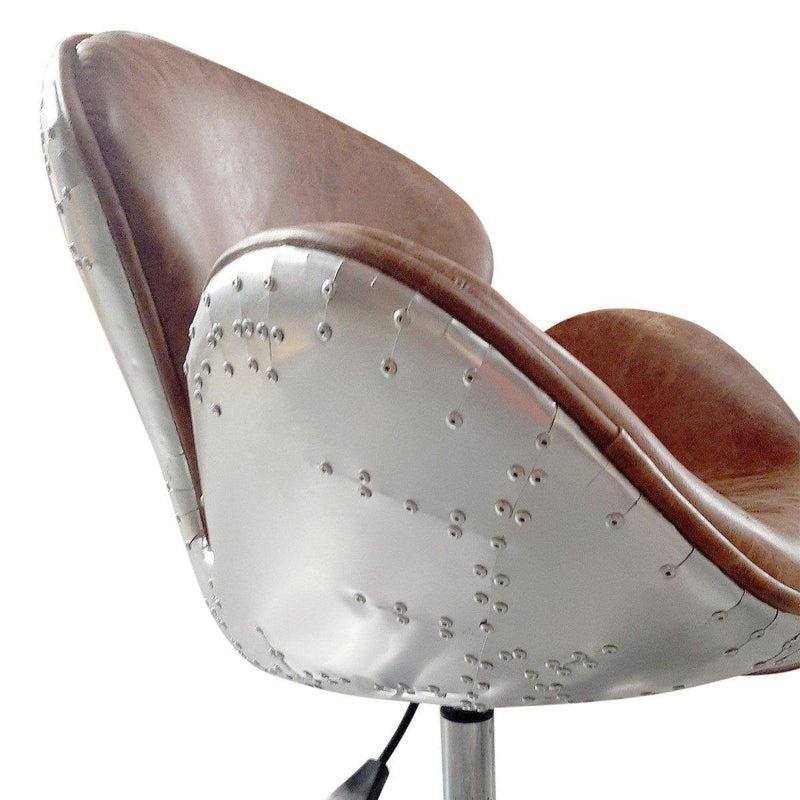 Aviator Office Swan Chair - Casters - Genuine Leather - Polished Aluminum - Knox Deco - Seating