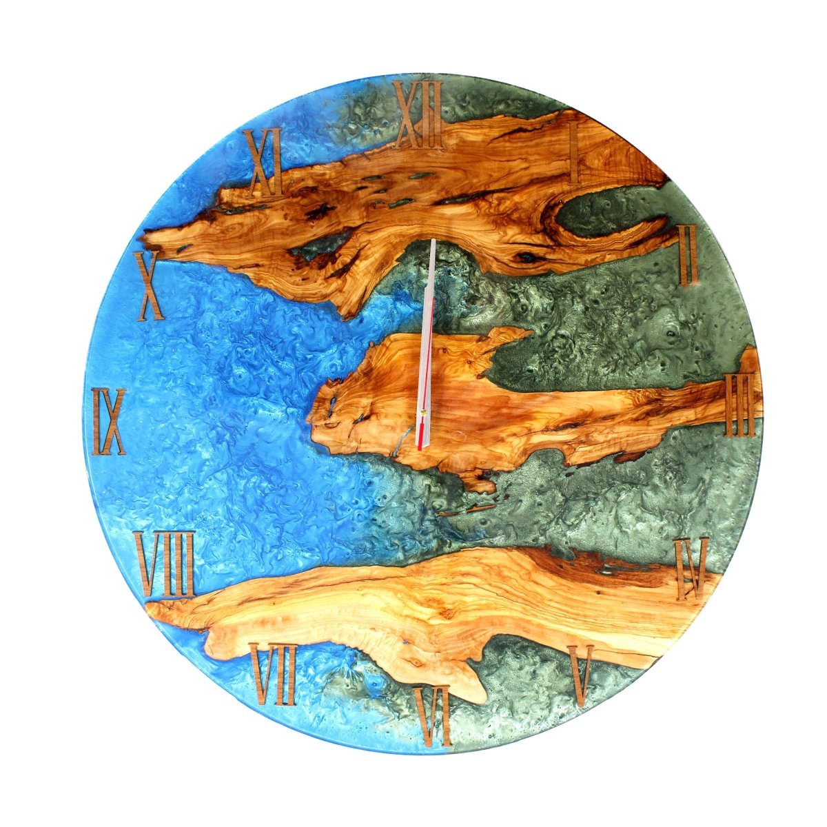 Epoxy clock, Resin clock, Clock for wall, Epoxy Wall Clock, Wooden Wall Clock hot Personalised Diameter, Oak Tree Wood, Dark Blue Epoxy