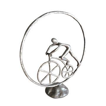 Man in Circle Bicycle Sculpture - Metal Figurine - Cast Iron - Abstract Art - Knox Deco - Decor