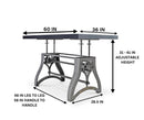 Crescent Writing Table Desk - Adjustable Height Metal Base - Gray Top - Knox Deco - Desks