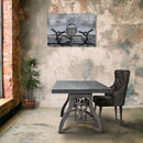 Crescent Writing Table Desk - Adjustable Height Metal Base - Gray Top - Knox Deco - Desks