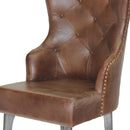 Farmhouse Luxury Dining Chair - Tufted Brown Leather - Metal Legs - Pair - Knox Deco - Chair