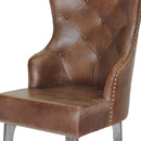 Farmhouse Luxury Dining Chair - Tufted Brown Leather - Metal Legs - Pair - Knox Deco - Chair