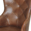Farmhouse Luxury Dining Chair - Tufted Brown Leather - Metal Legs - Pair - Knox Deco - Chair