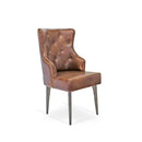 Farmhouse Luxury Dining Chair - Tufted Brown Leather - Metal Legs - Pair - Knox Deco - Chair