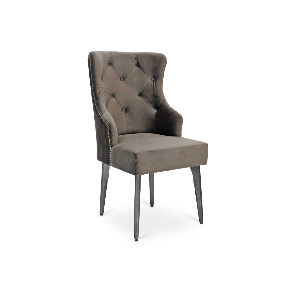 Farmhouse Luxury Dining Chair Tufted Gray Velvet Metal Legs