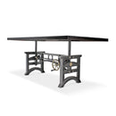 Harvester Industrial Dining Table - Cast Iron Adjustable Base – Rustic Ebony Top - Knox Deco - Tables