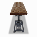 Industrial Dining Bench Seat - Cast Iron Base - Adjustable Brown Leather Top - Knox Deco - Seating