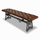 Industrial Dining Bench Seat - Cast Iron Base - Adjustable Brown Leather Top - Knox Deco - Seating