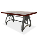 Industrial Dining Table - Adjustable Crank Base - Casters - Rustic Mahogany - Knox Deco - Tables