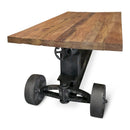 Industrial Trolley Dining Table - Iron Wheels Adjustable Crank - Natural Rustic - Knox Deco - Tables