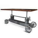 Industrial Trolley Dining Table - Iron Wheels Adjustable Height - Walnut - Knox Deco - Tables