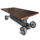 Industrial Trolley Dining Table - Iron Wheels Adjustable Height - Walnut - Knox Deco - Tables