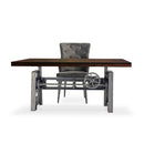 Industrial Writing Table Desk - Adjustable Height Iron Base - Dark Walnut Top - Knox Deco - Desks