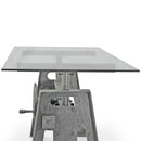 Industrial Writing Table Desk - Adjustable Height Iron Base - Glass Top - Knox Deco - Desks