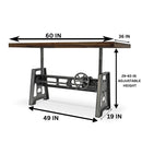 Industrial Writing Table Desk - Adjustable Height Iron Base - Natural - Knox Deco - Desks