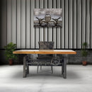 Industrial Writing Table Desk - Adjustable Height Iron Base - Natural - Knox Deco - Desks