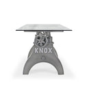 KNOX Industrial Writing Table Desk - Adjustable Height Iron Base - Glass Top - Knox Deco - Desks