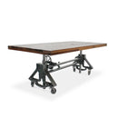Otis Steel Dining Table - Adjustable Height - Iron Base - Casters - Rustic Natural - Knox Deco - Tables