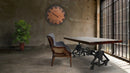 Otis Steel Dining Table - Adjustable Height - Iron Base - Casters - Rustic Natural - Knox Deco - Tables