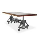Otis Steel Dining Table - Adjustable Height - Iron Base - Casters - Rustic Natural - Knox Deco - Tables