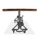 Otis Steel Dining Table - Adjustable Height - Iron Base - Casters - Rustic Natural - Knox Deco - Tables